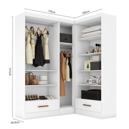 Quarto Modulado de Canto 3 Peças 5 Portas 2 Gavetas Smart Plus - 6