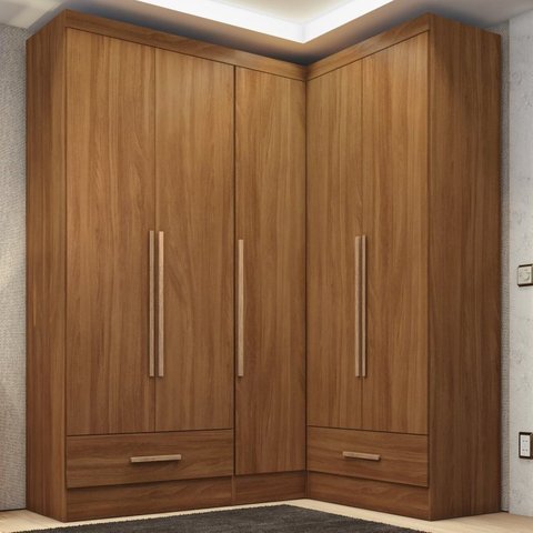 Quarto Modulado de Canto 100% MDF 3 Peças 5 Portas 2 Gavetas Smart Plus Espresso Móveis Marrom/Cinamomo