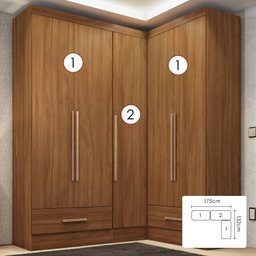 Quarto Modulado de Canto 3 Peças 5 Portas 2 Gavetas Smart Plus - 3