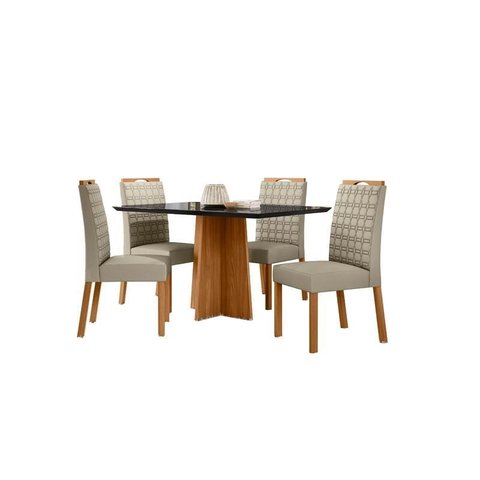 Conjunto Sala de Jantar Mesa Anitta 135x90 com 4 Cadeiras Mariah Ype/preto/veludo Nude - Nc