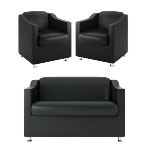 Kit Namoradeira + 02 Poltronas Decorativas Tecido Courino Cor:preto