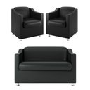 Ver imagem 1 de Kit Namoradeira + 02 Poltronas Decorativas Tecido Courino Cor:preto