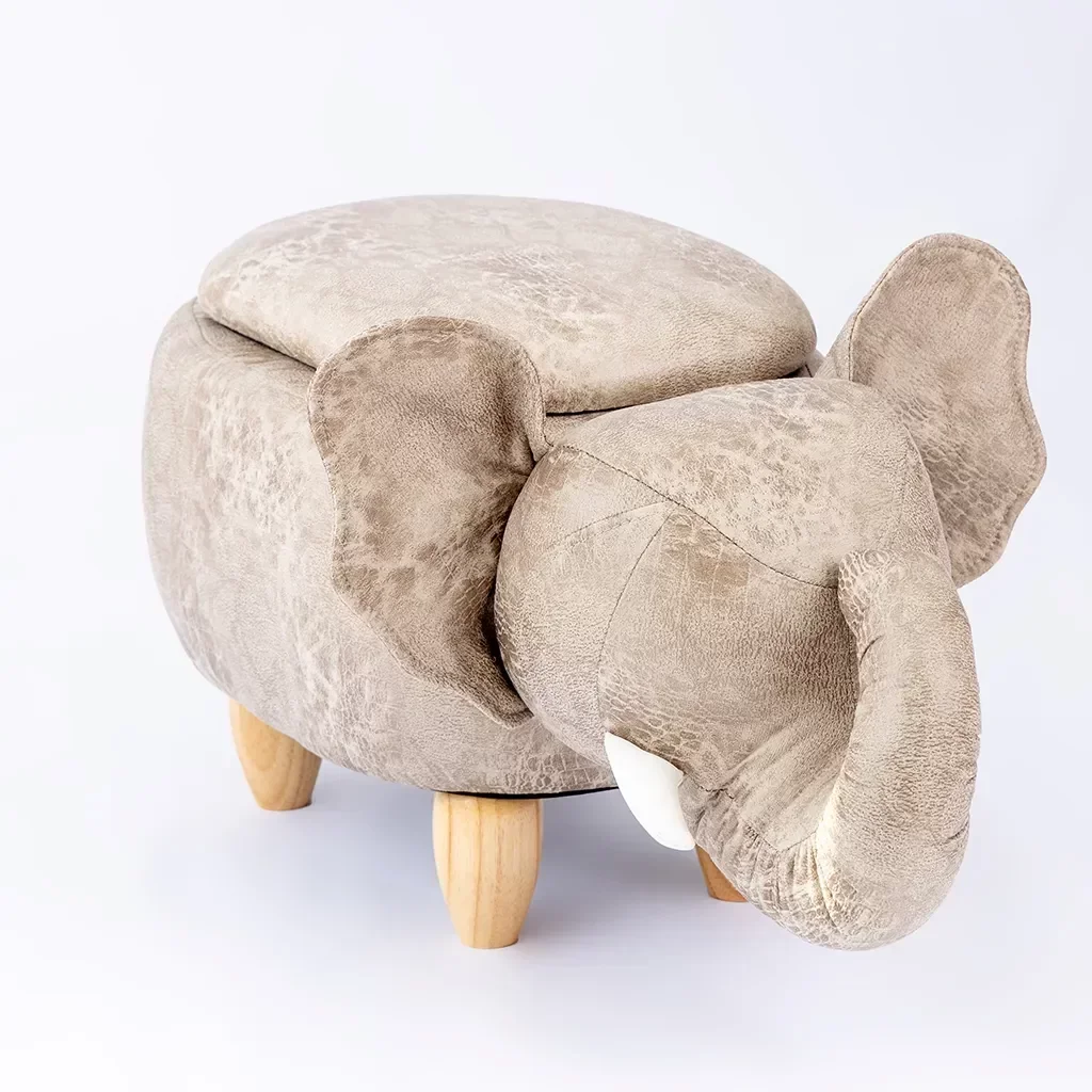Puff Infantil Elefante Couro Sintético e Madeira L63xa38xc32:com