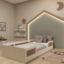 Ver imagem 2 de Cama Infantil Montessoriana Solteiro Lua Branco/Carvalho Mel