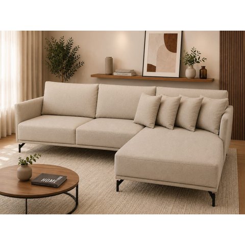Sofá Ibiza Linho Bege 2.40m Chaise Lado Direito ou Esquerdo – Design Moderno e Conforto Premium