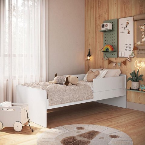 Cama Infantil 94,2cm x 194cm Proteção Lateral e Cantos Arredondados Cor:Branco