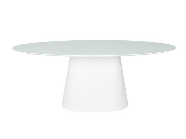Mesa de Jantar Cone Oval 160x90 cm Tampo Laca Branca + Vidro Base Branca Personal Moveis Design Bran