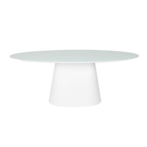 Mesa de Jantar Cone Oval 160x90 cm Tampo Laca Branca + Vidro Base Branca Personal Moveis Design Bran
