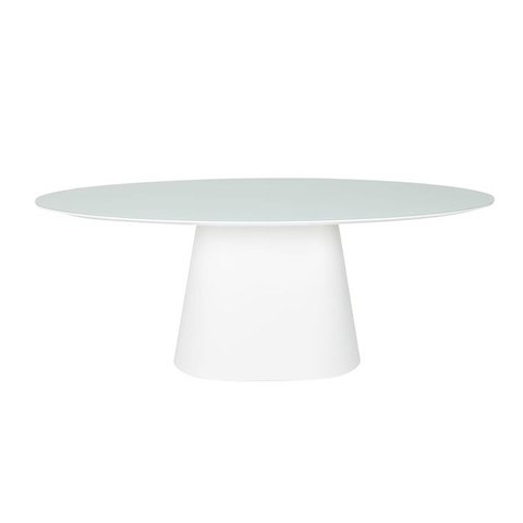 Mesa de Jantar Cone Oval 160x90 cm Tampo Laca Branca + Vidro Base Branca Personal Moveis Design Bran