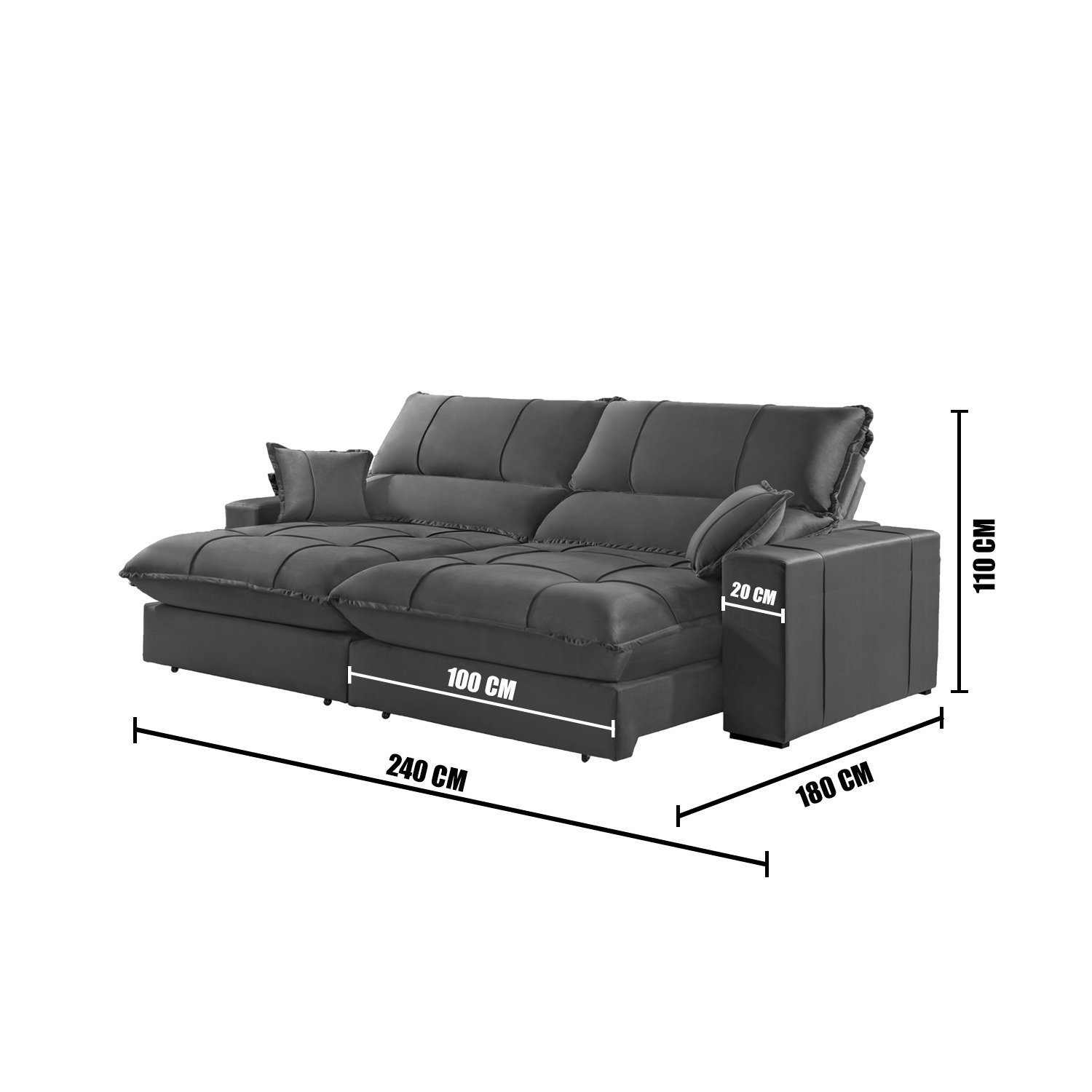 Sofá Retrátil e Reclinável 4 Lugares 240cm com Molas Ensacadas e Pillow ...