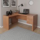 Ver imagem 3 de Mesa de Canto para Escritório em L Angular com 3 Gavetas Amêndoa
