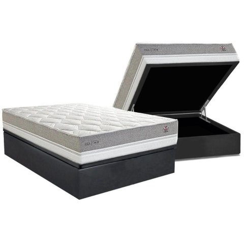 Conjunto Box Baú Casal: Colchão Molas Herval Maxspring C1672 + Base Crc Suede Gray (138x188)