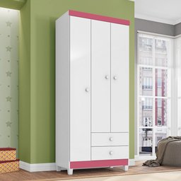 Guarda-Roupa Infantil 76cm 3 Portas 2 Gavetas Beka I03 Flex Branco/Azul/Rosa - Mpozenato - 6
