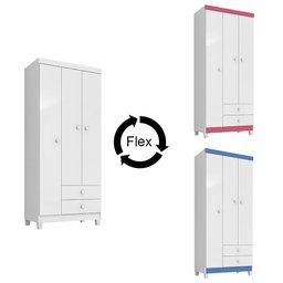 Guarda-Roupa Infantil 76cm 3 Portas 2 Gavetas Beka I03 Flex Branco/Azul/Rosa - Mpozenato - 4