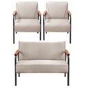 Ver imagem 1 de Conjunto Namoradeira e 2 Poltronas Jade Braços Fixo - Linho Bege
