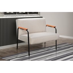 Conjunto Namoradeira e 2 Poltronas Jade Braços Fixo - Linho Bege - 4