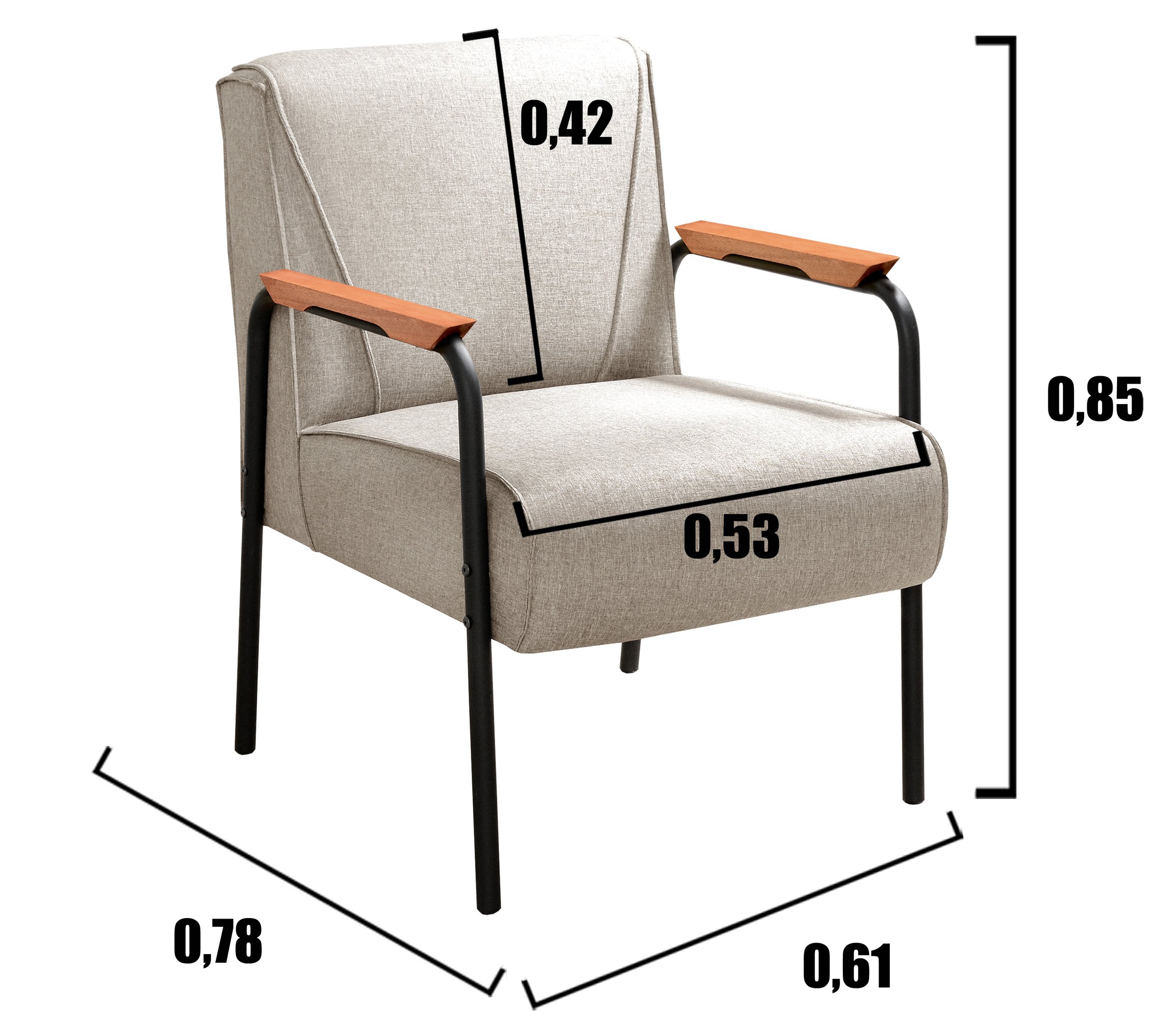 Conjunto Namoradeira e 2 Poltronas Jade Braços Fixo - Linho Bege - 5