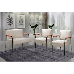 Conjunto Namoradeira e 2 Poltronas Jade Braços Fixo - Linho Bege - 2
