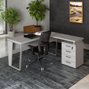 Ver imagem 1 de Mesa para Escritório em L Mesa L com Gaveteiro Moderno 4 Gavetas 150cm Cinza F5 Office