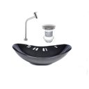 Ver imagem 1 de Kit Cuba de Vidro + Torneira+ Válvula para Lavatório Oval 38cm