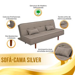Sofá Cama Silver Linho Carvalho 1,92 - Shop Das Cabeceiras - 7