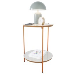 Mesa de Apoio Lateral Duda Off White Nature com Pés de Ferro Bronze Ofertamo - 2