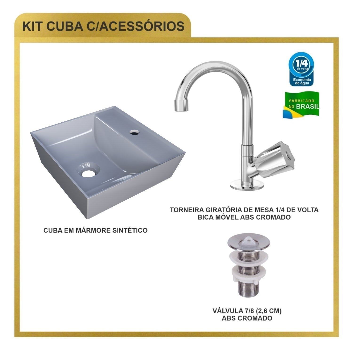 Kit Cuba Aq33 Volcano com Torneira C50 e Válvula Abs - 7