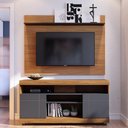 Ver imagem 1 de Rack para Sala com Painel para TV 55 pol Raya C04 Noce Milano Preto Fosco - Lyam Decor
