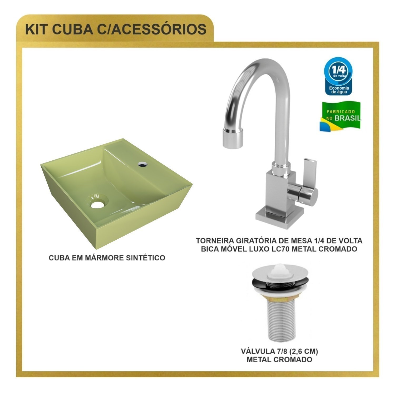 Kit Cuba Aq33 Volcano com Torneira Luxo e Válvula Metal - 8