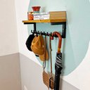 Ver imagem 2 de Prateleira de Parede de Ferro e Madeira Cabideiro Style 9 Ganchos Nozes e Preto