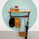 Ver imagem 1 de Prateleira de Parede de Ferro e Madeira Cabideiro Style 9 Ganchos Nozes e Preto