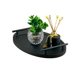 Bandeja Cantinho Café Decorativa da Manhã Escritório 46x26 Maraka Interiores Preto Preto Fosco