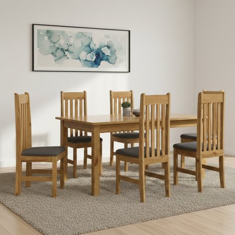 Conjunto Sala de Jantar Mesa 160cm e 6 Cadeiras Estofadas 100% Madeira Maciça Essen Yescasa Marrom/Nogueira/Cinza