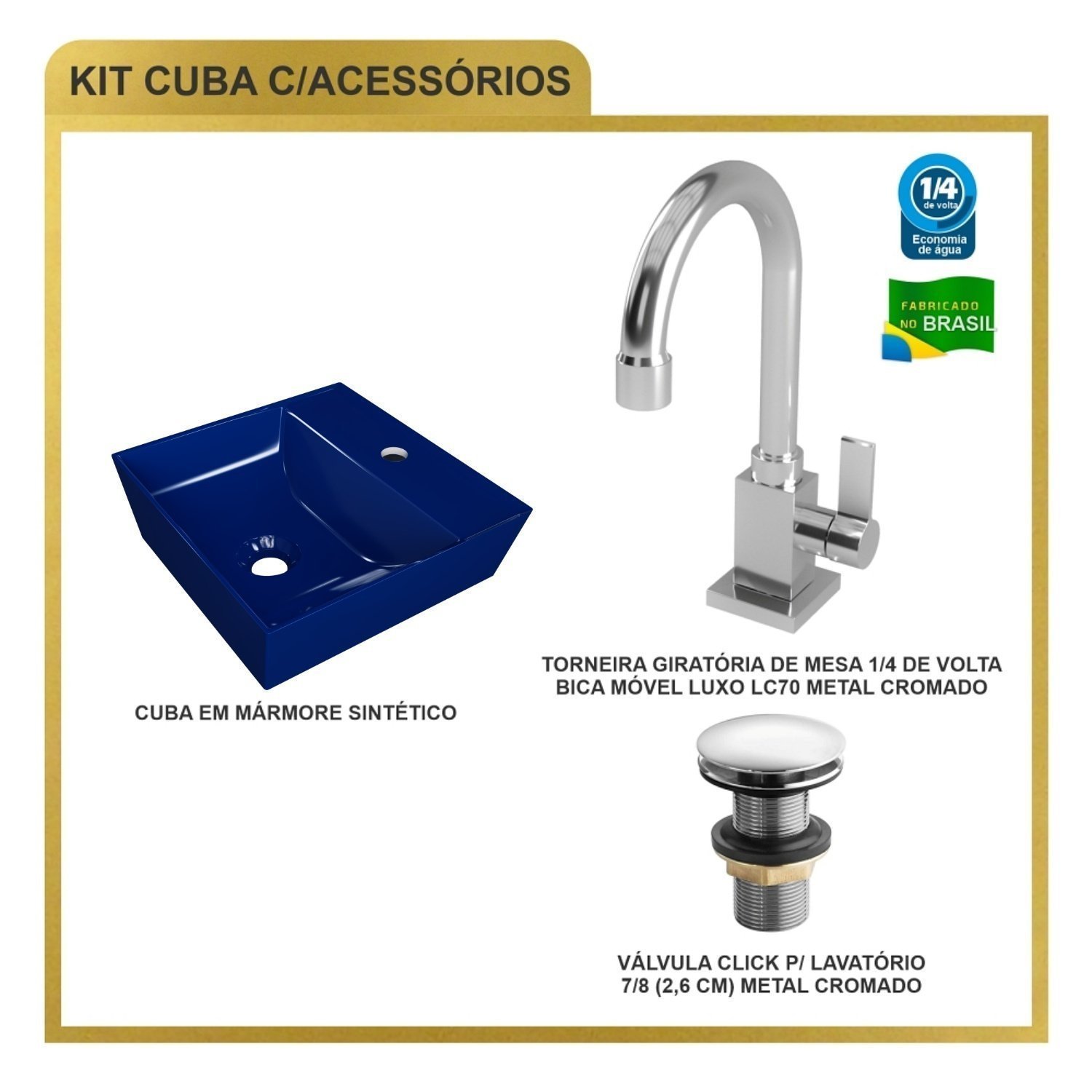 Kit Cuba Aq33 Volcano com Torneira Luxo e Válvula Click - 8