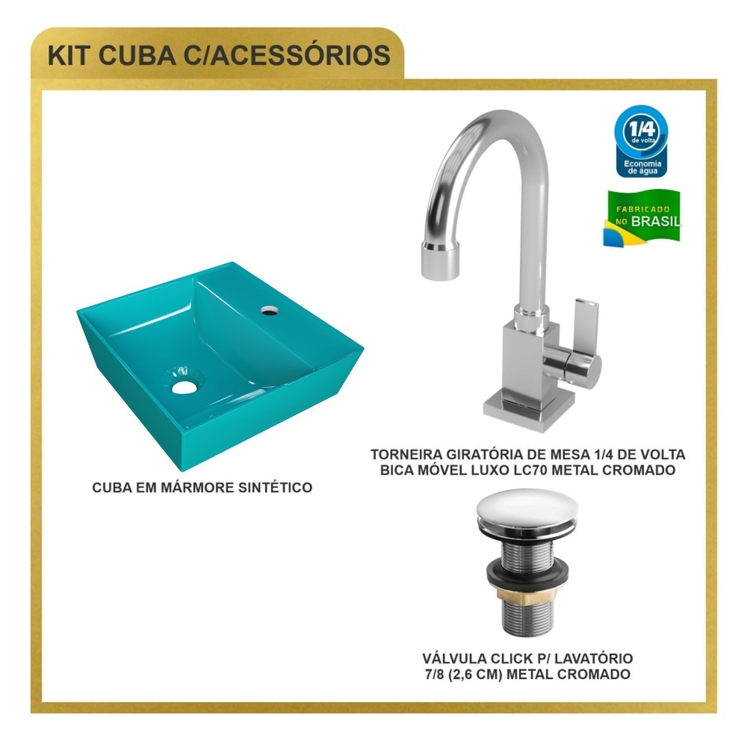 Kit Cuba Aq33 Volcano com Torneira Luxo e Válvula Click - 8
