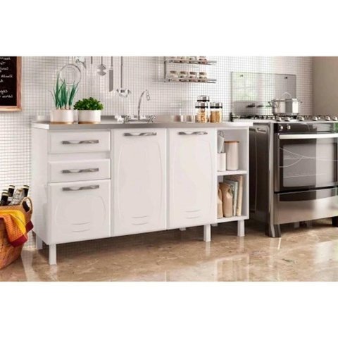 Módulo Cozinha Telasul Star New Balcão 3 Portas e 2 Gavetas sem Tampo 150cm Branco-telasul