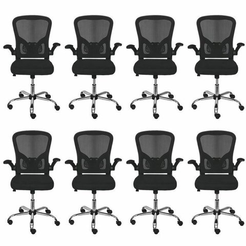 Kit com 8 Cadeiras Escritório Diretor Tela Mesh Braço Regulável Ajuste Lombar Bogotá Preto