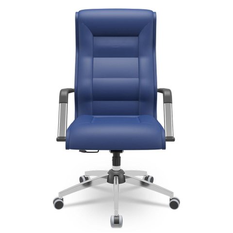 Cadeira de Escritório Giratória Presidente Base Cromada Kirk P03 Vinil Azul - Lyam Decor