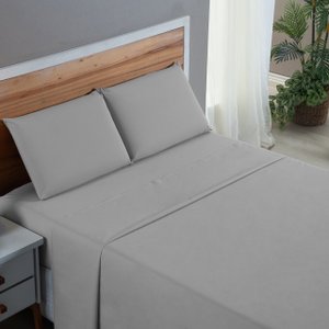 Lençol Casal Algodão 200 Fios 4 Peças Virol Cama Box Liso Toque Macio Hotel:cinza