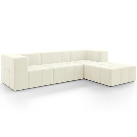 Sofá 4 Lugares para Sala Living Modular com Puff 264cm Lancaster F04 Veludo Bege - Lyam Decor