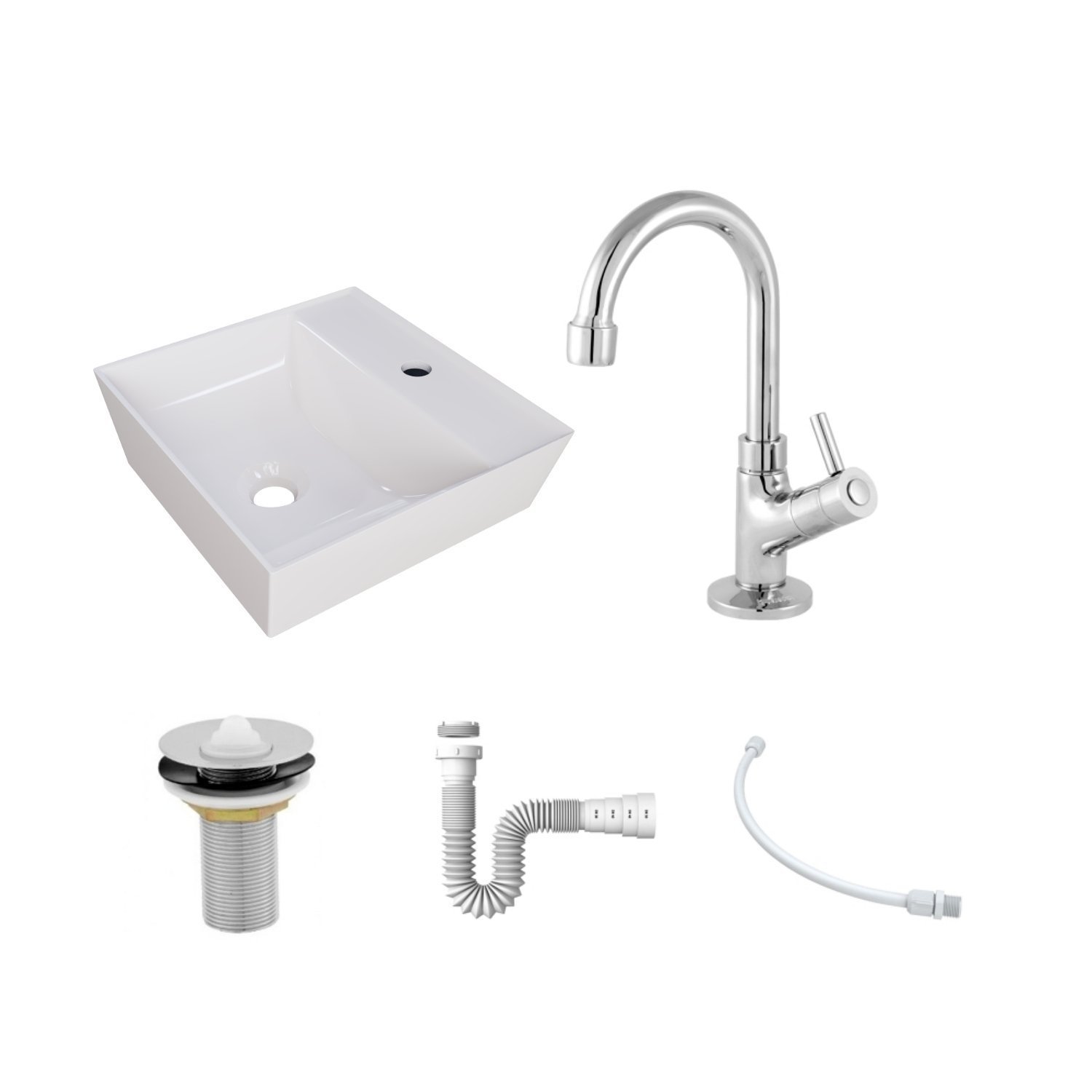 Kit Cuba Aq33 Volcano com Torneira 1198 e Válvula Metal com Sifão e Flexível - 3