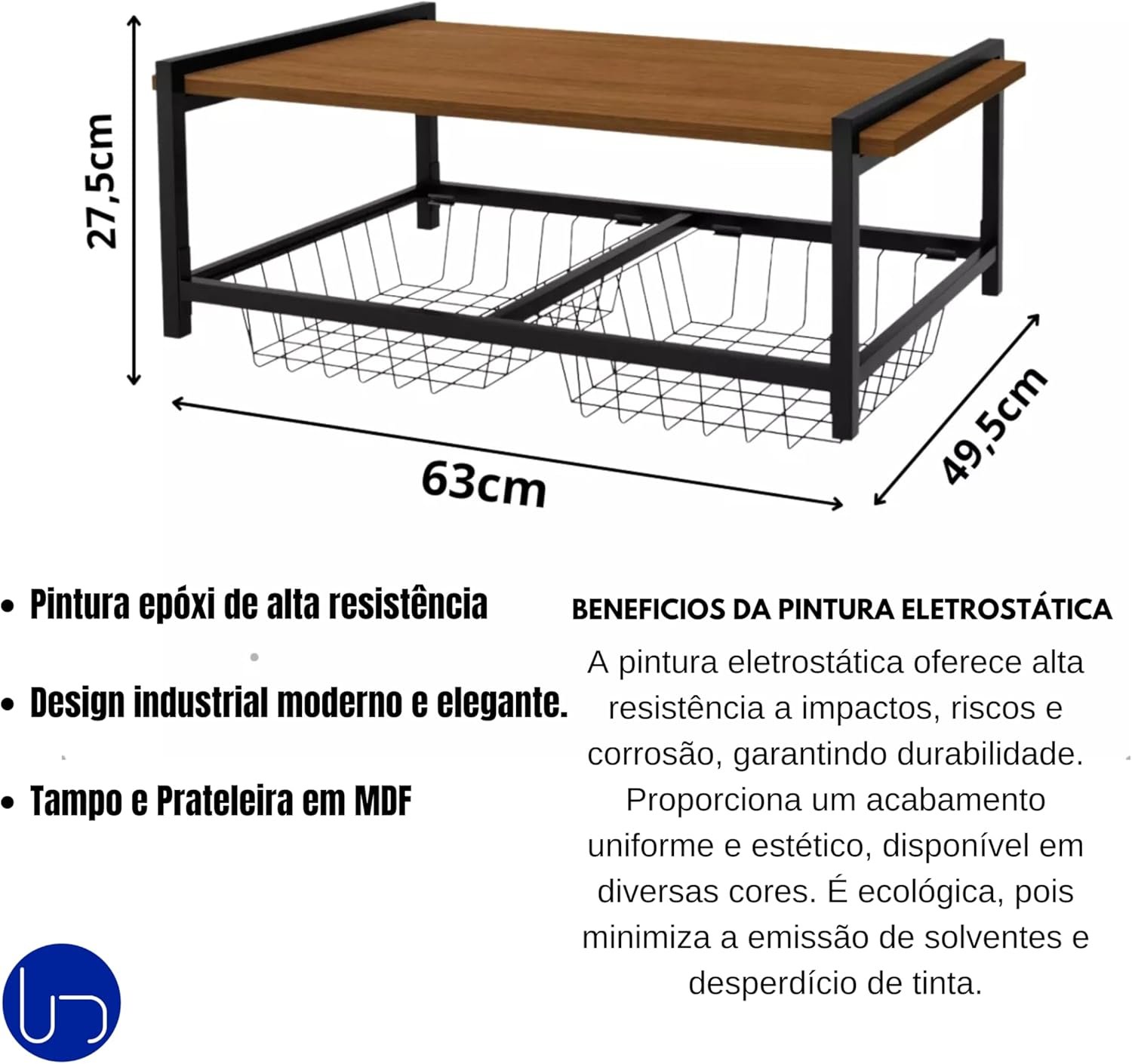 Fruteira de Parede com Suporte para Micro-ondas 2 Cestos Aço Preto Estilo Industrial Elegante Cozinh - 2