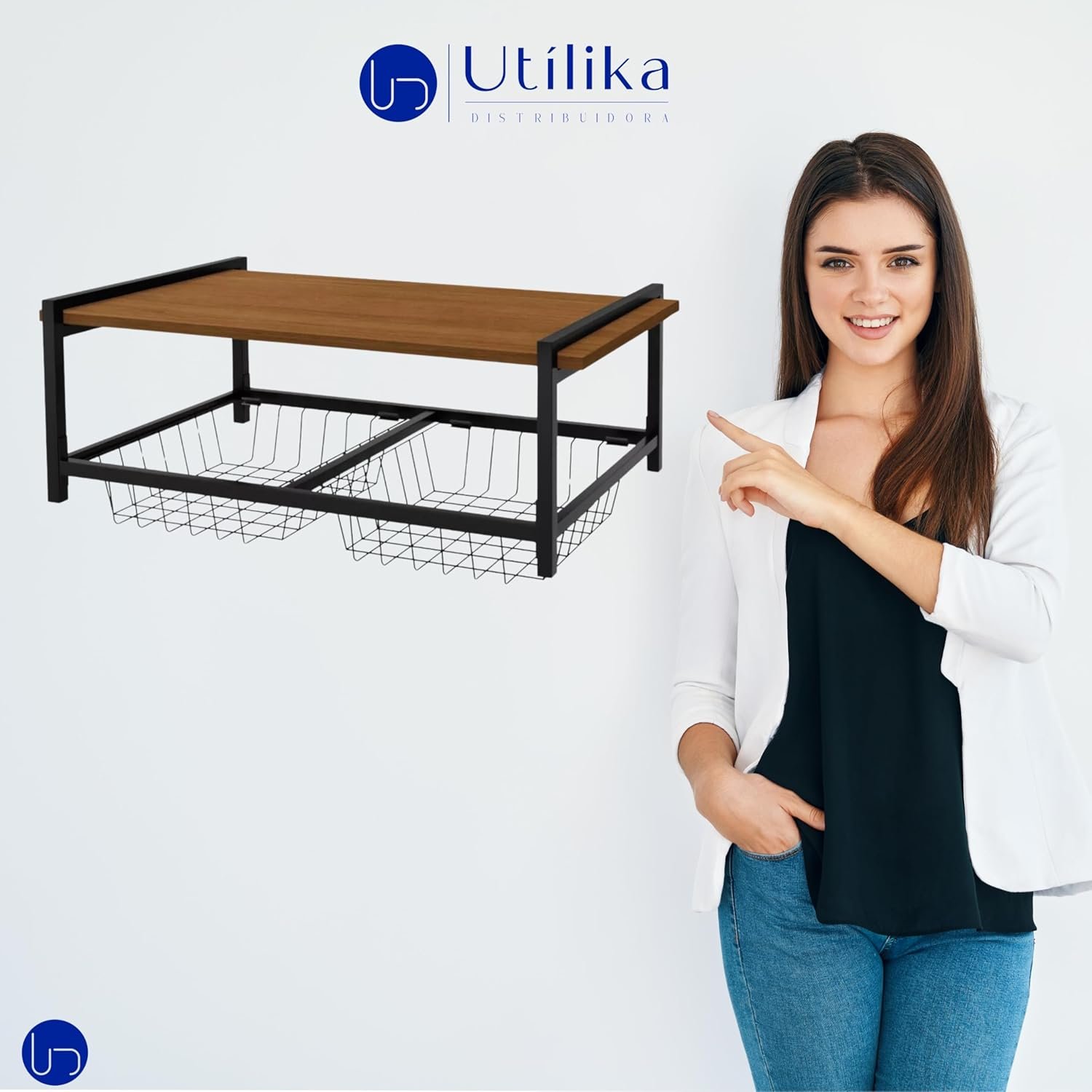 Fruteira de Parede com Suporte para Micro-ondas 2 Cestos Aço Preto Estilo Industrial Elegante Cozinh - 8