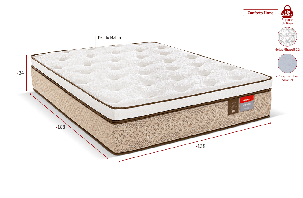 Colchão Casal Imperial Látex Gel 138x188x34 Reconflex - 3