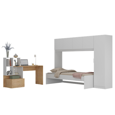 Conjunto Quarto Cama de Solteiro com Guarda-roupas e Escrivaninha Multimóveis Mp4123 Branco/rustic