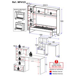 Conjunto Quarto Cama de Solteiro com Guarda-roupas e Escrivaninha Multimóveis Mp4123 Branco/rustic - 4