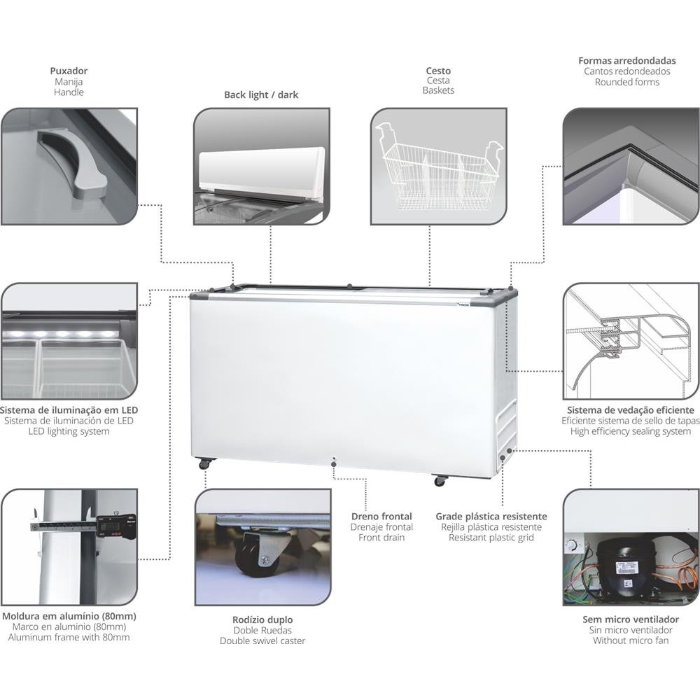 Freezer Horizontal Hced-503 2V Porta de Vidro Dupla Ação 2 Portas Fricon 127V - 2