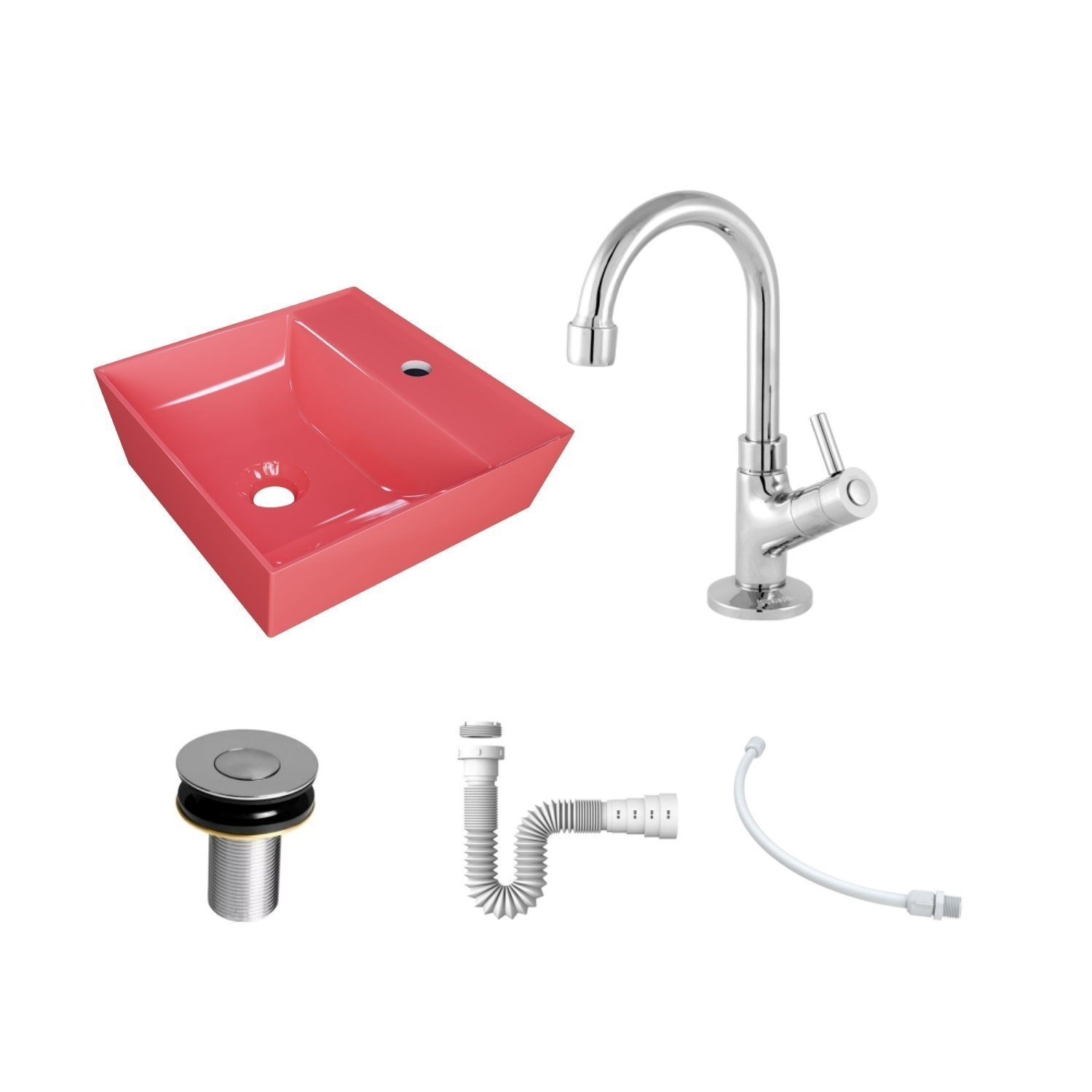 Kit Cuba Aq33 Volcano com Torneira 1198 e Válvula Botão com Sifão e Flexível - 3