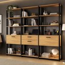 Ver imagem 5 de Estante de Escritório Modulada 2 Portas 2 Gavetas 219cm Texas Multimóveis Mp6060 Preto/madeirado