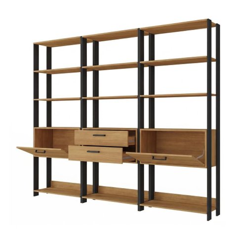 Estante de Escritório Modulada 2 Portas 2 Gavetas 219cm Texas Multimóveis Mp6060 Preto/madeirado